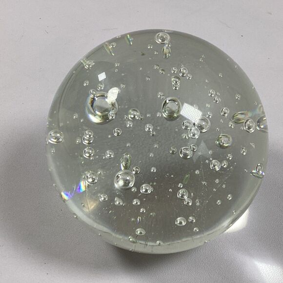 Vintage Paperweight Glass Sphere Clear Controlled Bubbles 3" - Picture 3 of 7